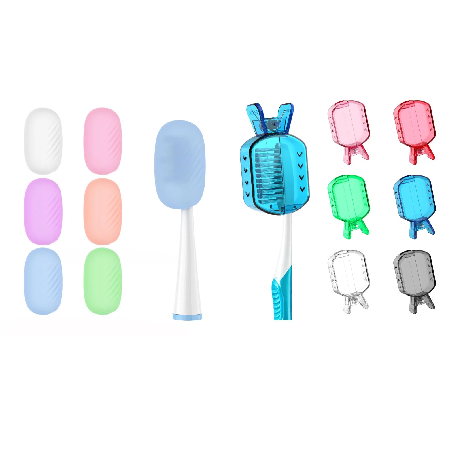 Close-up of Frekare silicone toothbrush head protector showing thick, BPA-free material