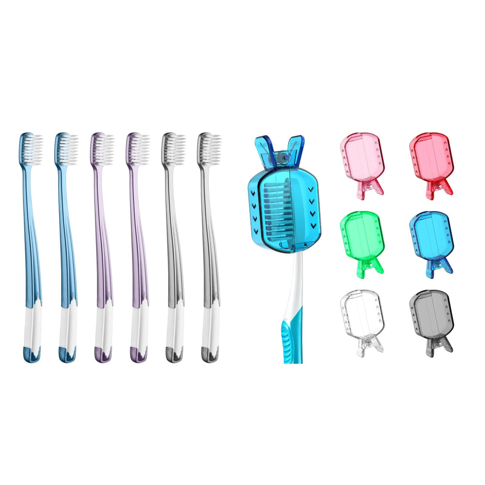 Frekare soft bristle flossing toothbrush for adults with angled head