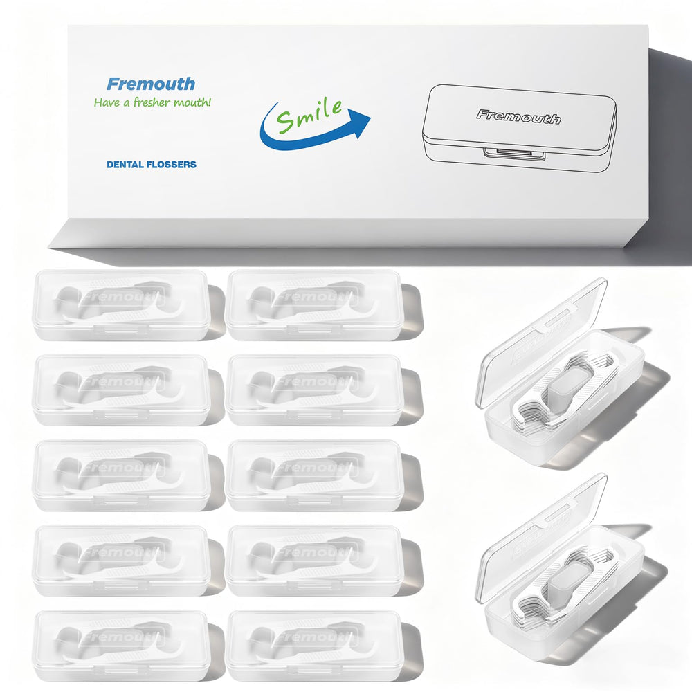 Fremouth 140-count braces flossers and travel cases arranged