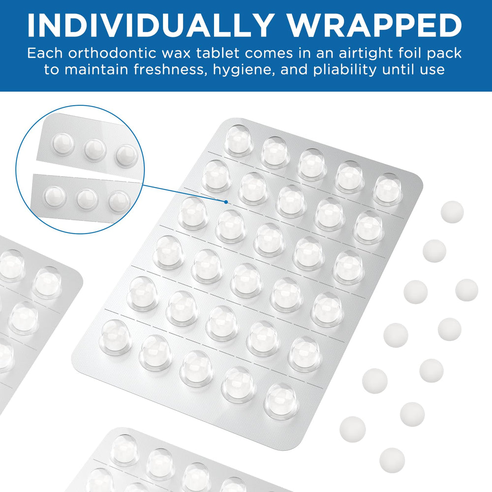 Portable compact foil-wrapped Fremouth orthodontic wax tablets for braces relief