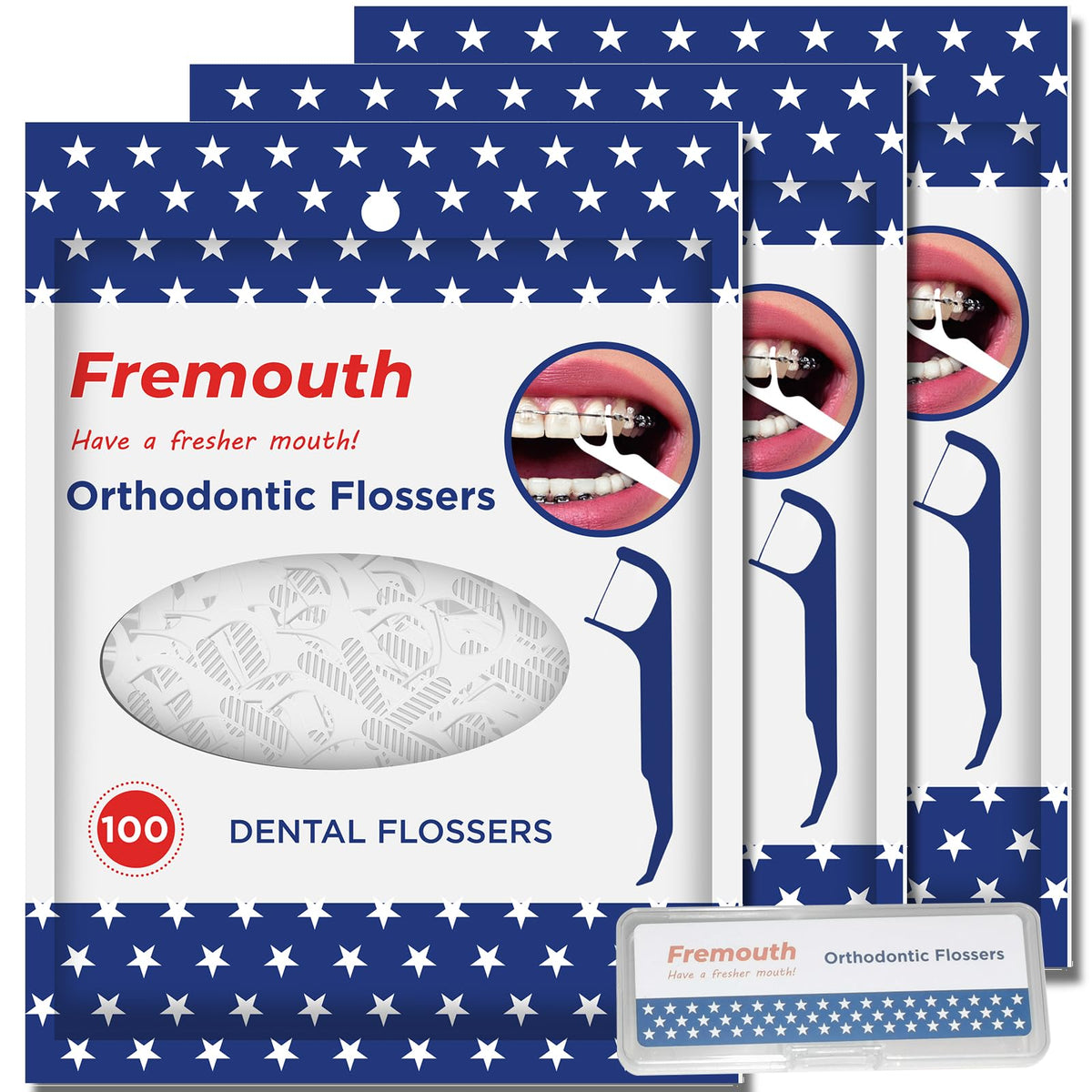 Front view of Fremouth Orthodontic Flossers for Braces