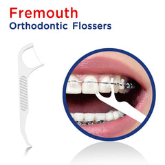 Slim control arm of Fremouth flossers between teeth and braces