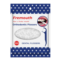 Fremouth orthodontic flossers with slim control arm and curved handle