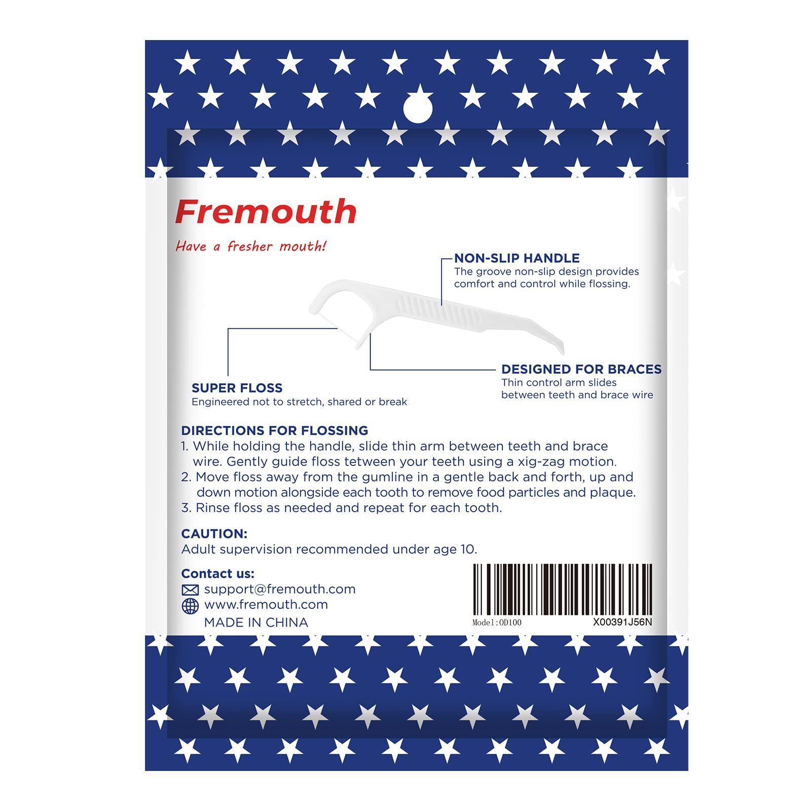 Person flossing braces with Fremouth flossers