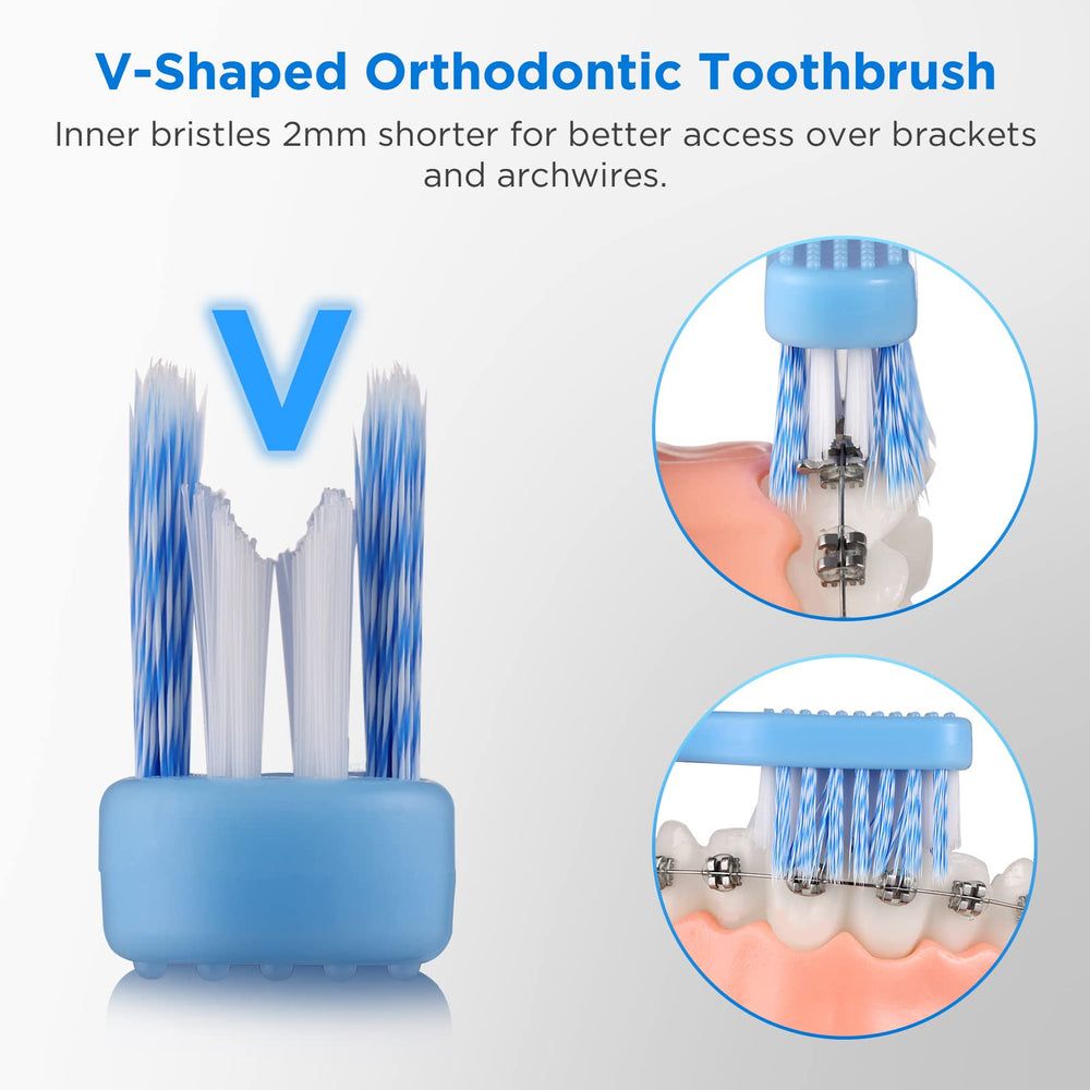V-shaped toothbrush close-up showing bristles