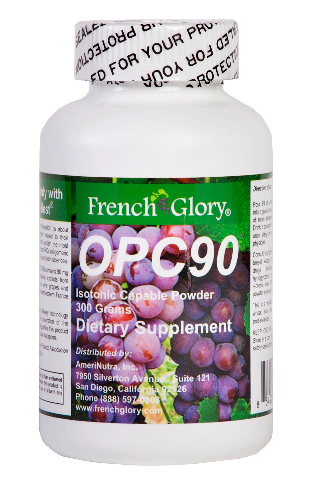 FrenchGlory OPC90 product label showing 90 mg per serving