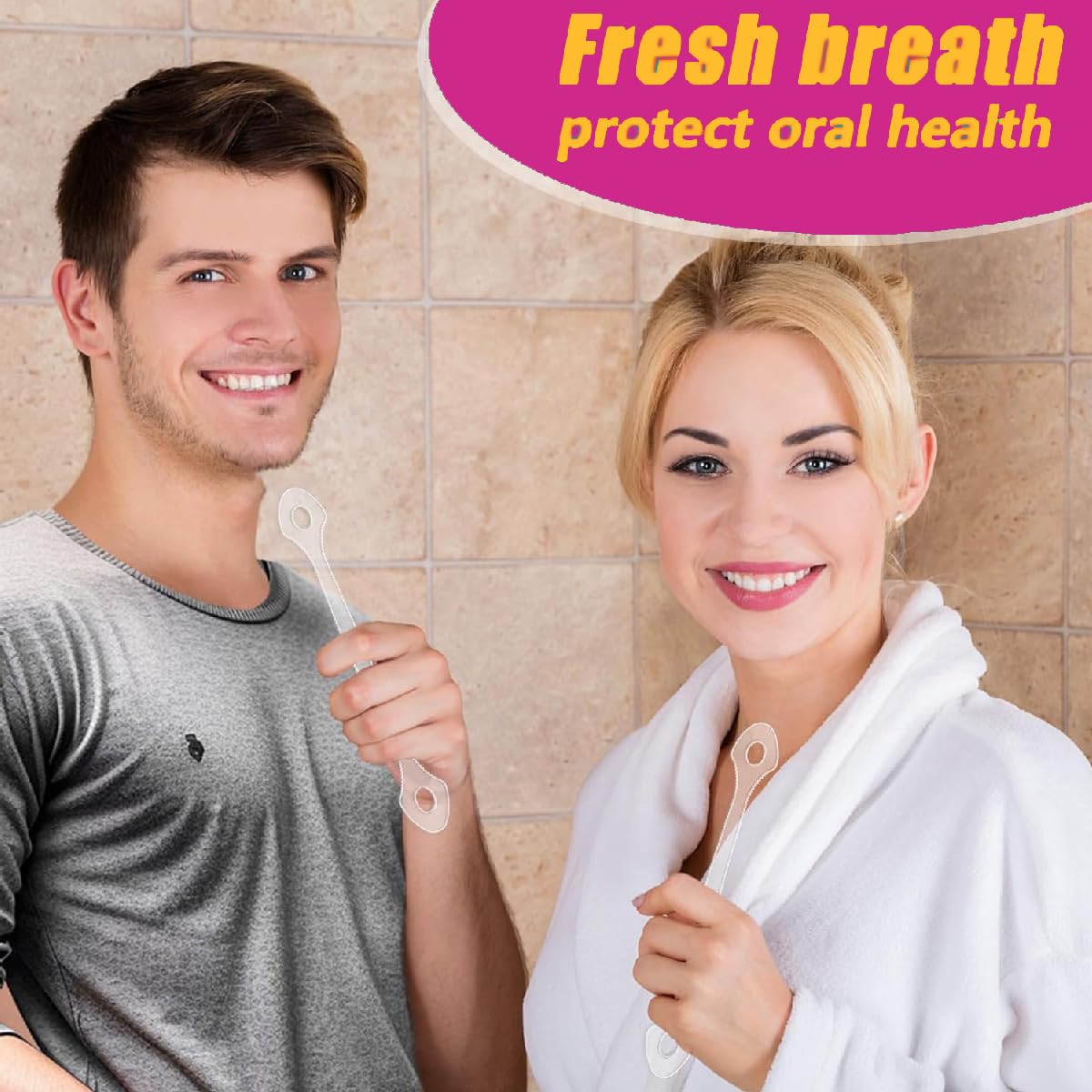 Concept image showing fresh breath after tongue cleaning