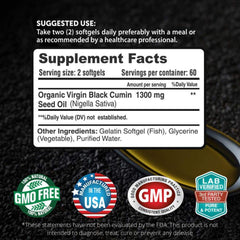 Close-up of black seed oil softgel capsules