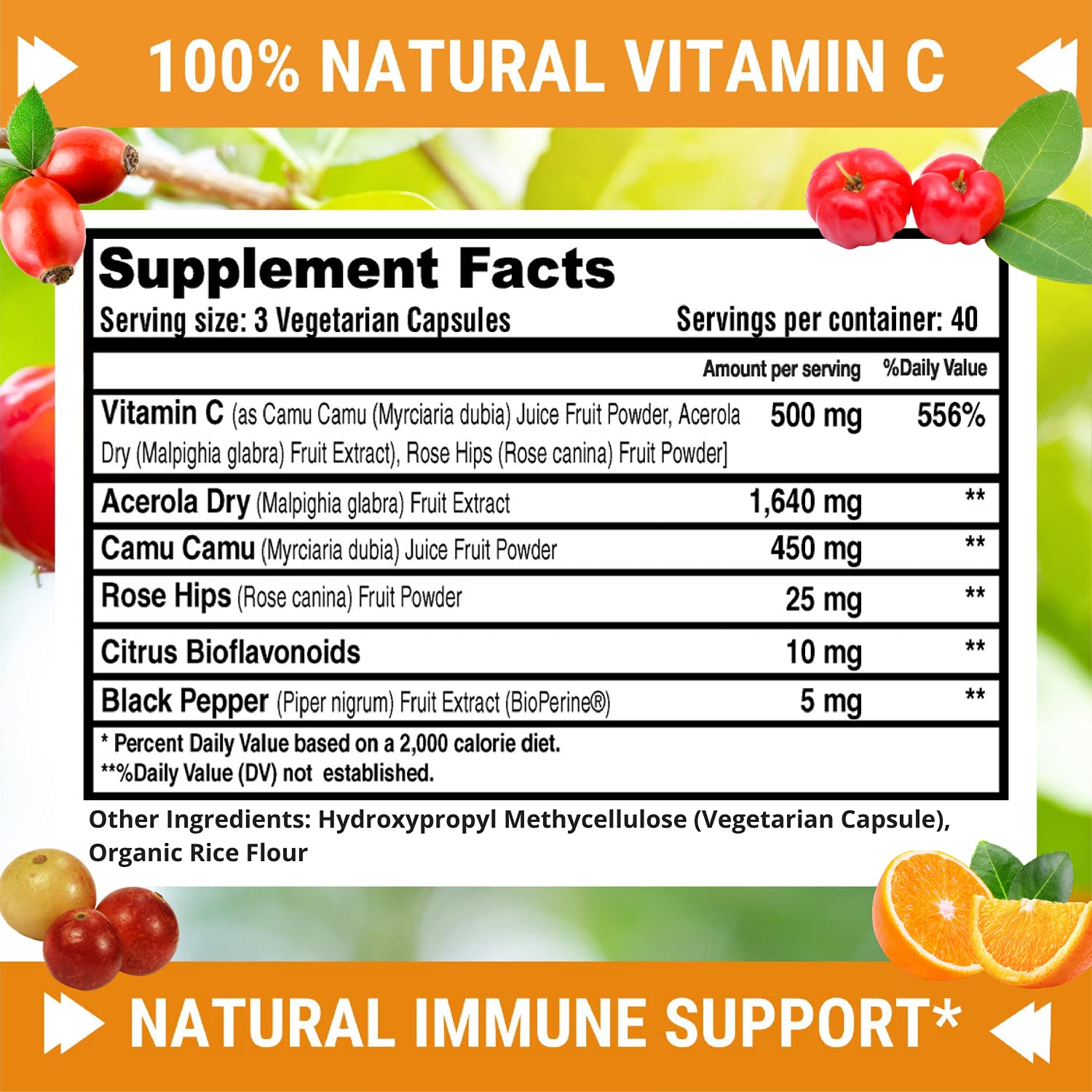 Vegan, non-GMO Vitamin C capsules