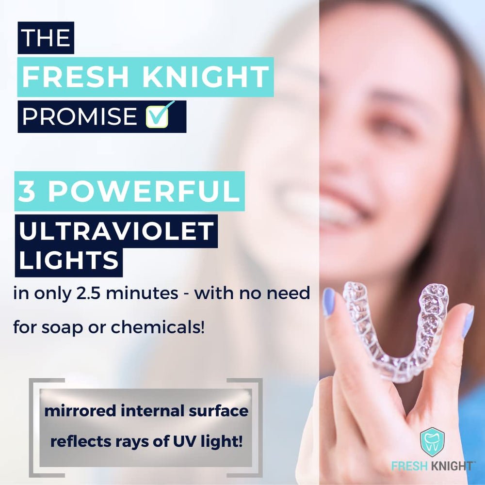 Compact white UV retainer case closed for travel