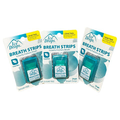 Close-up of Ice Drops Breath Strips Fresh Mint dispenser showing strips