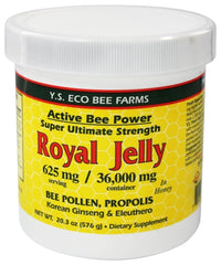 Front view bottle of Fresh Royal Jelly + Bee Pollen Propolis Ginseng Honey Mix by Y.S. Eco Bee Farms