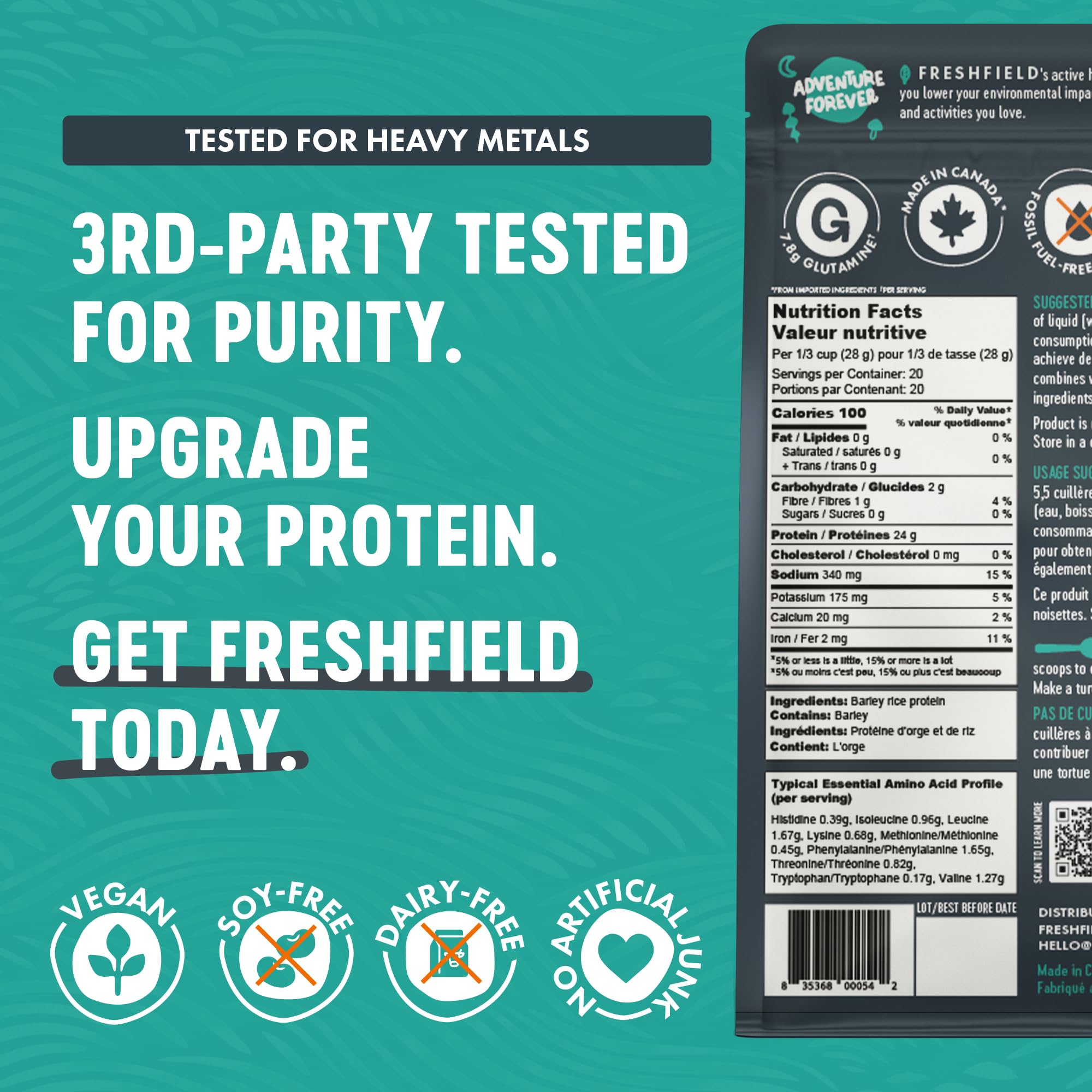 Freshfield upcycled barley rice protein sourced from brewer's spent grains for sustainable protein.