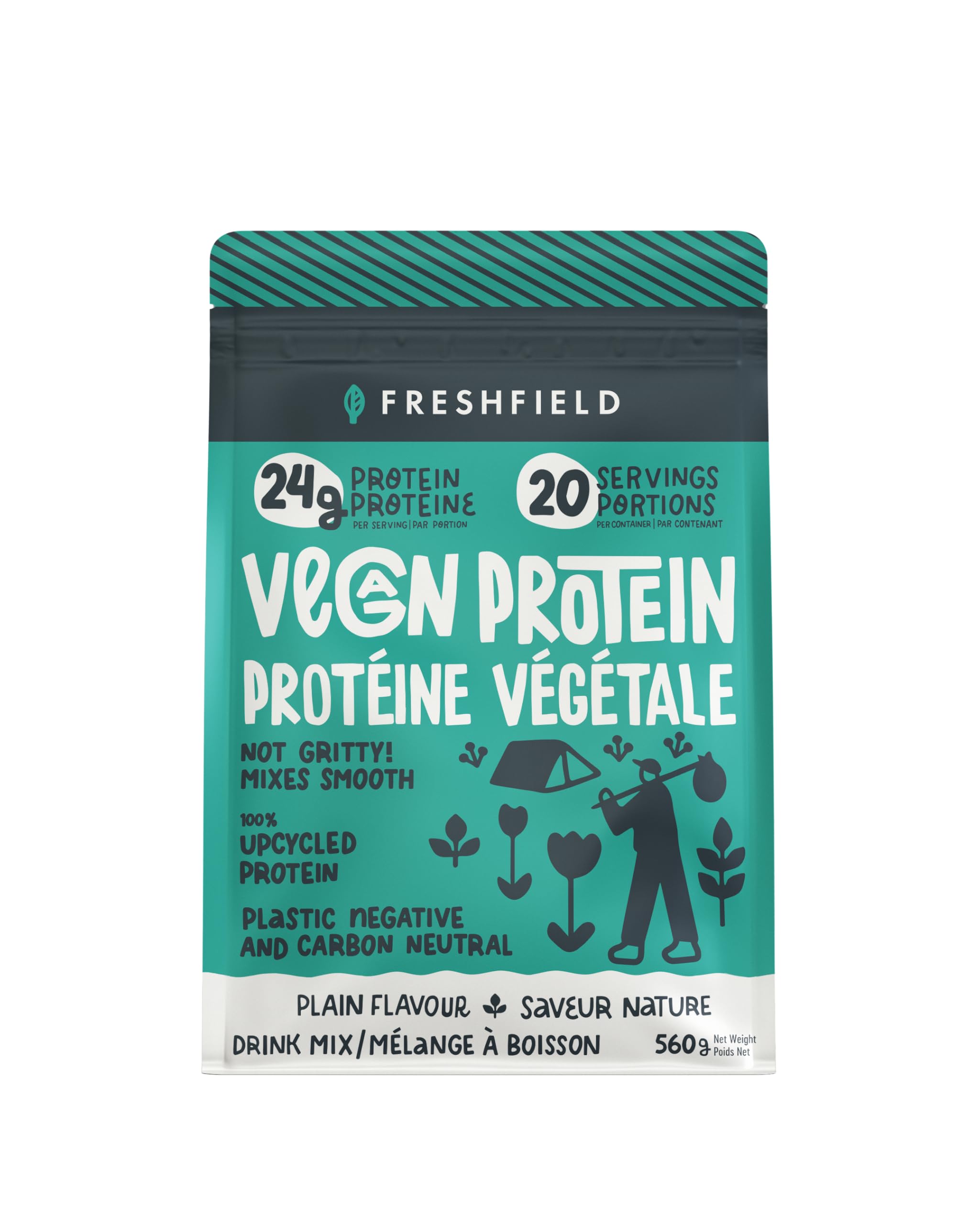 Freshfield vegan protein powder in a bag for convenient plant-based fueling.