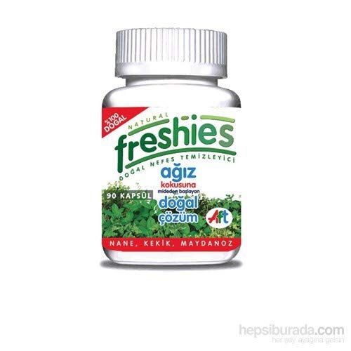 Freshies Gel Capsules bottle for bad breath featuring Organic Peppermint and Parsley Oil, 90-count