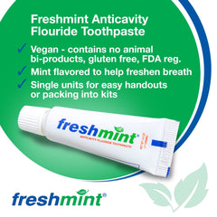Close-up of a Freshmint toothpaste tube 0.6 oz
