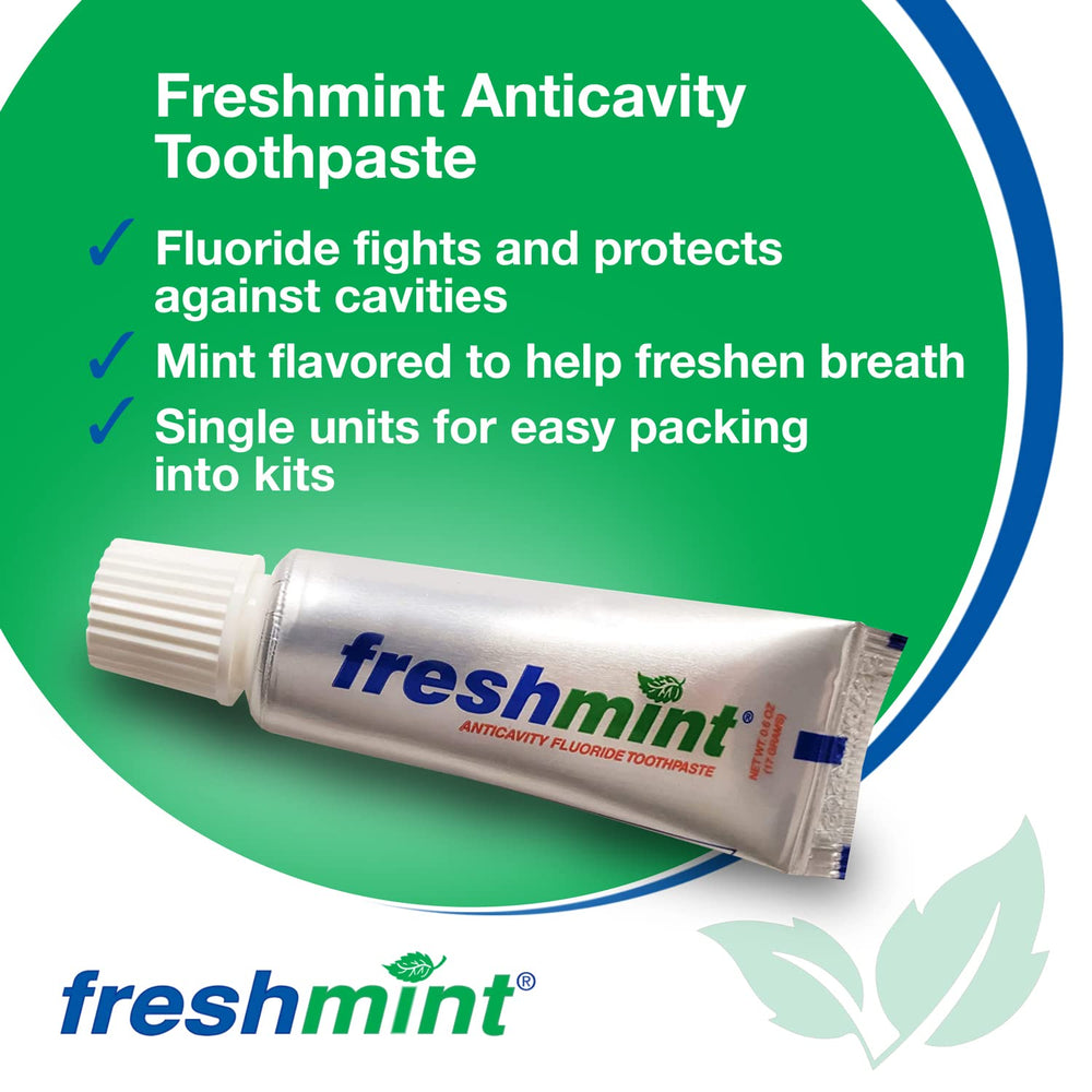 Close-up of Freshmint toothpaste metallic tube label