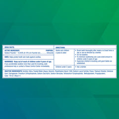 Close-up of Freshmint toothpaste with 0.243% Sodium Fluoride active ingredient