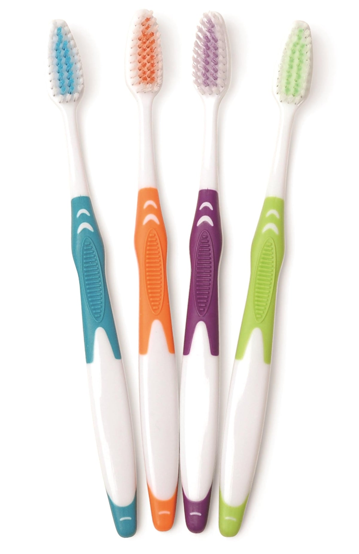 FRESHMINT toothbrushes individually wrapped in assorted blue, green, purple, and orange colors