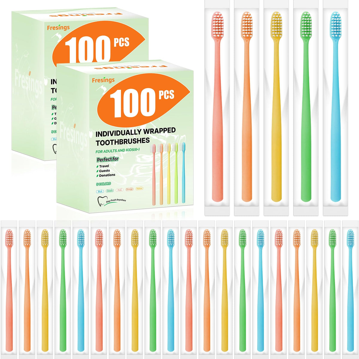 Fresings 200-pack disposable toothbrushes, individually wrapped for hygiene