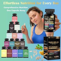 Sea Moss, Black Seed Oil, Ashwagandha and Ginger ingredients layout