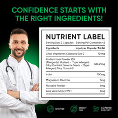 Plant based ingredients flaxseed psyllium husk aloe vera on label