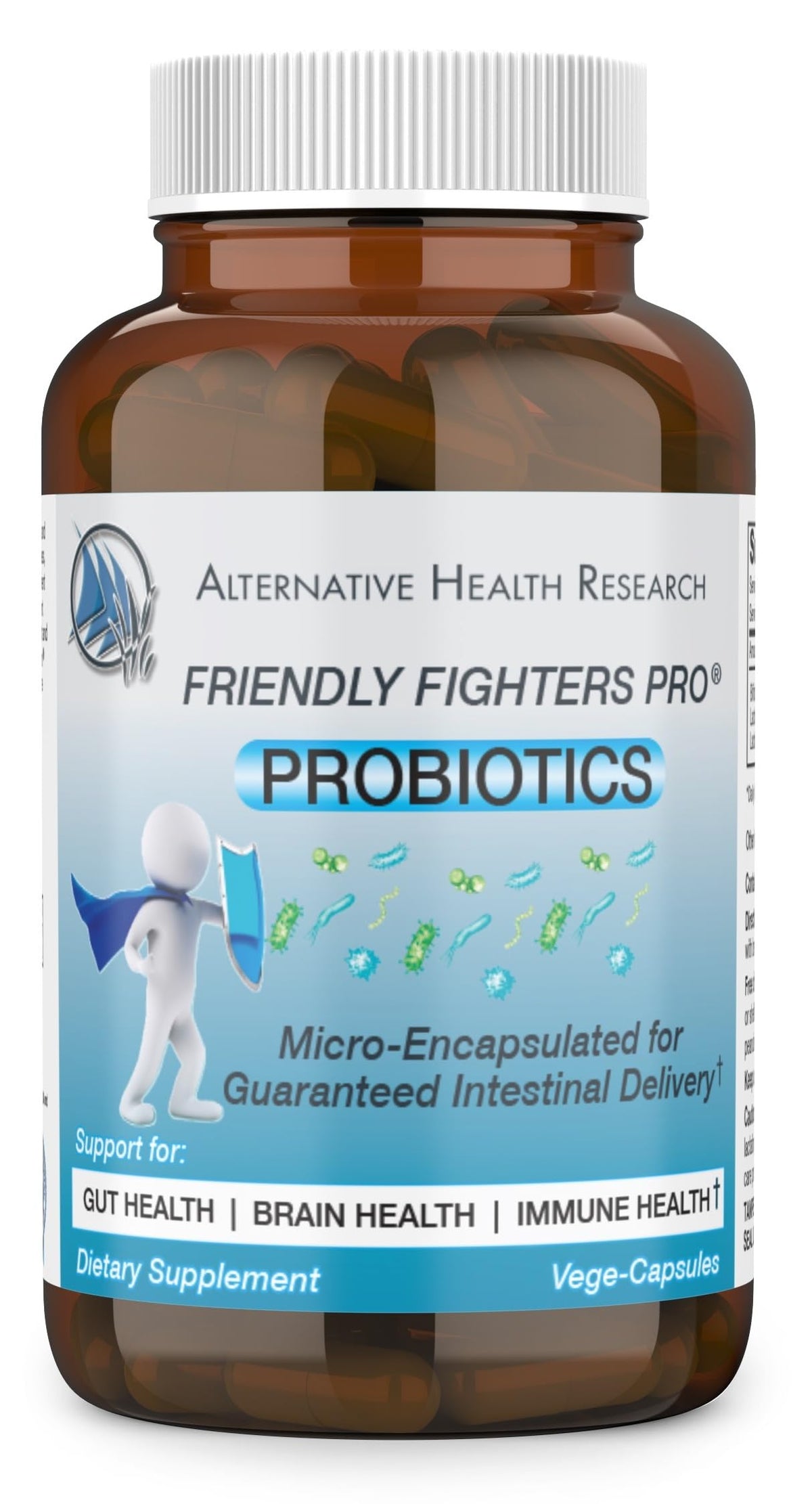 Friendly Fighters Pro Probiotic bottle on a white backdrop