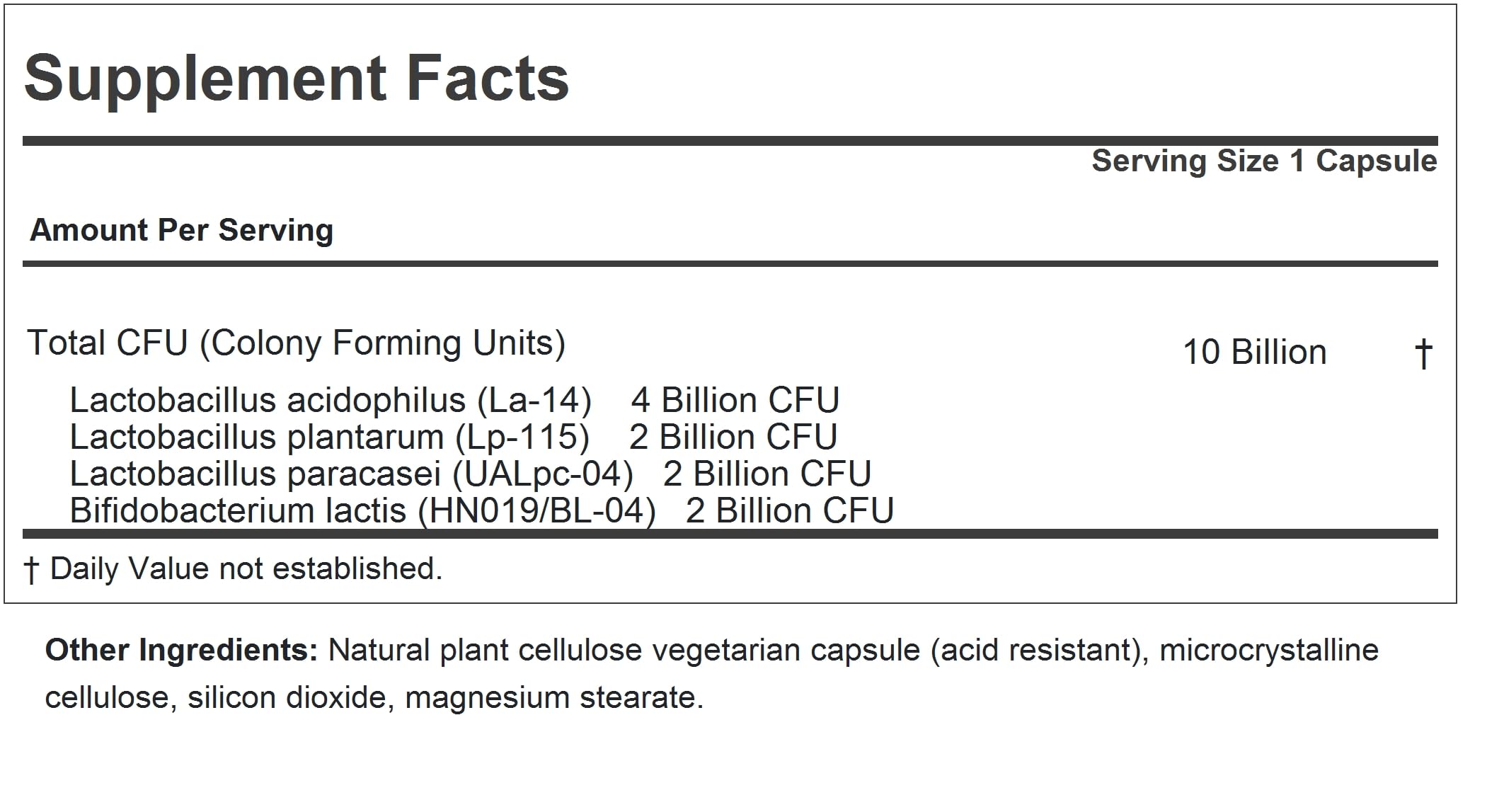 Close-up of a probiotic capsule with 10B CFU label