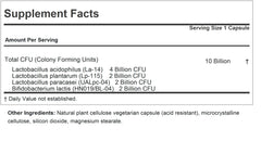 Close-up of a probiotic capsule with 10B CFU label