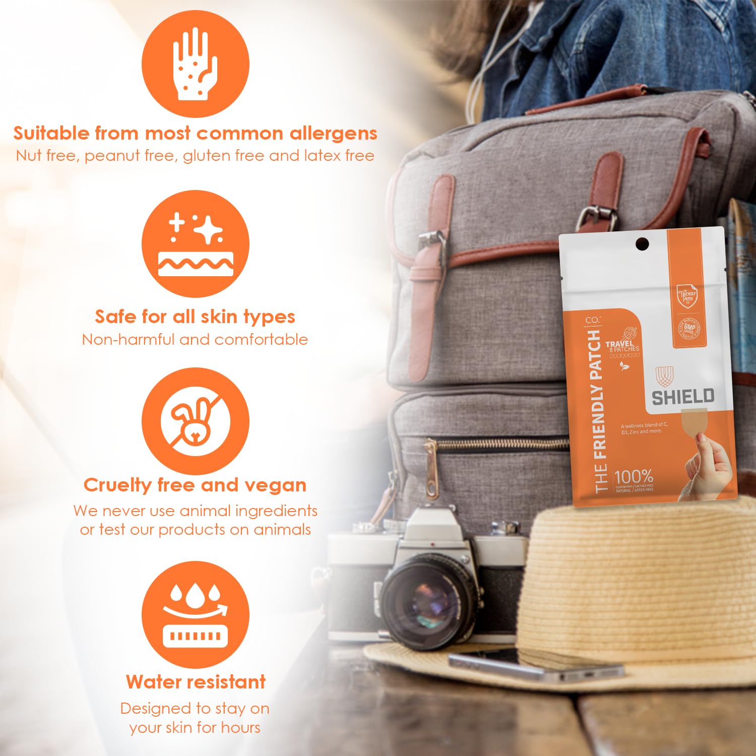 Close-up of discreet, water-resistant Shield Patch applied to skin