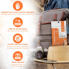 Close-up of discreet, water-resistant Shield Patch applied to skin