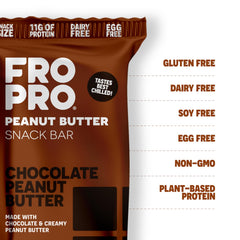 FRO PRO chocolate crunch bar close-up highlights creamy peanut butter and cacao.