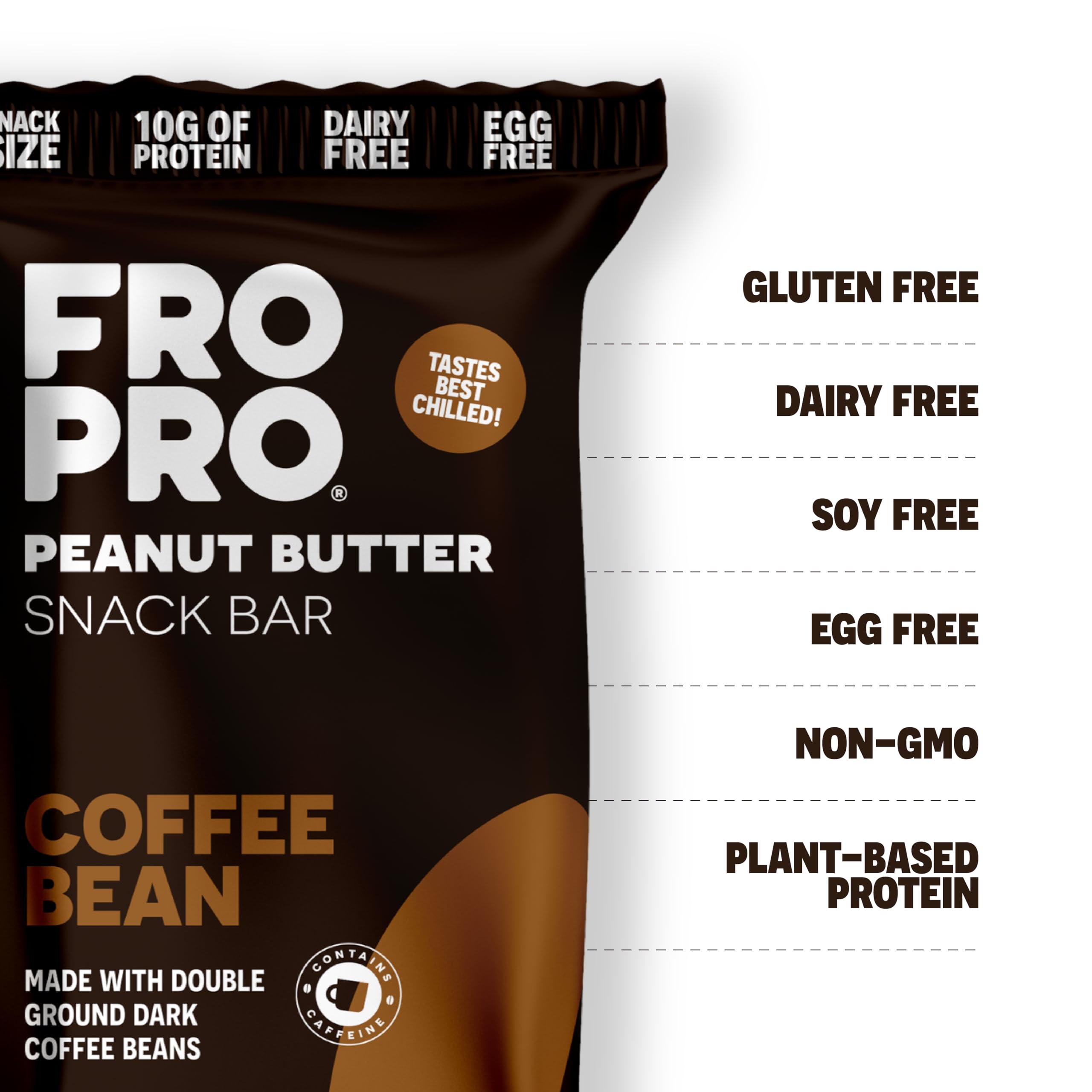 FRO PRO coffee-bean-infused bar closeup — caffeine boost for morning routines