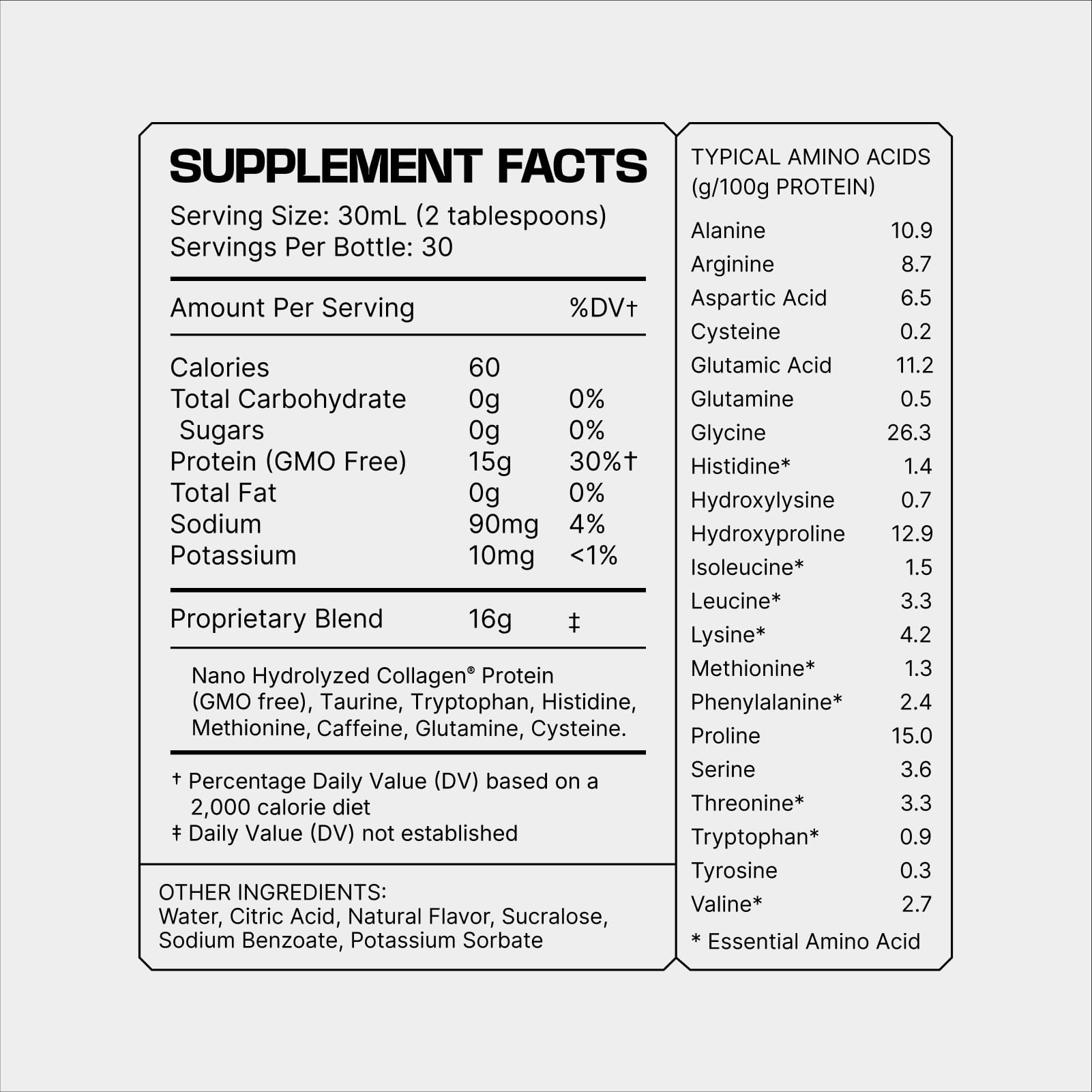 Label highlighting gluten-free, sugar-free, zero carbs and fat-free