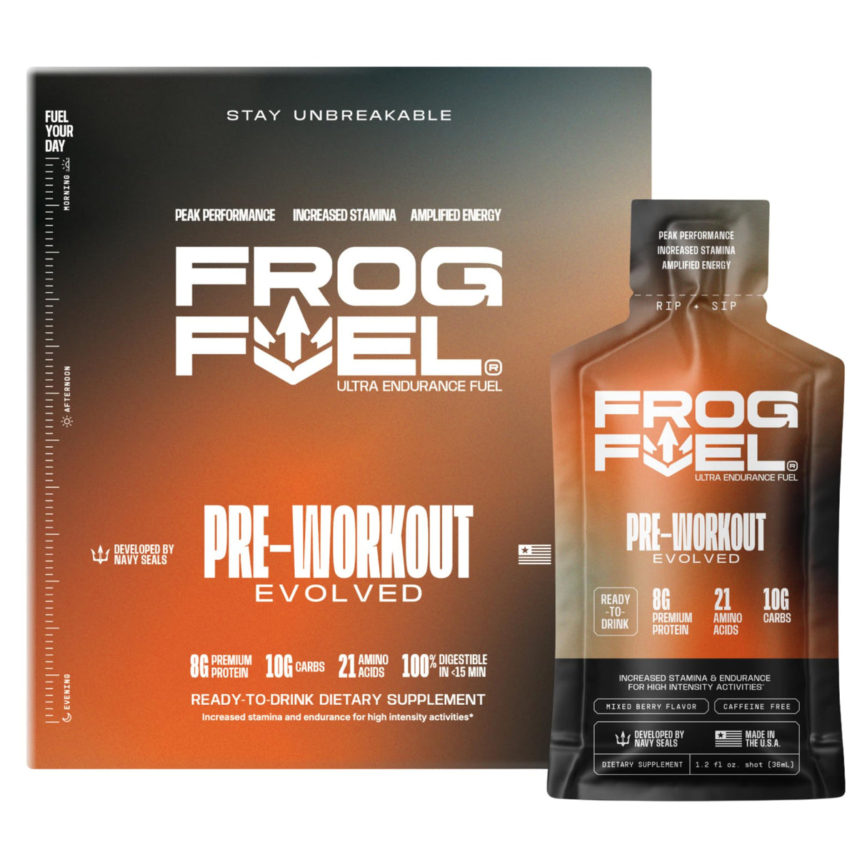 Front view of Frog Fuel Ultra Energy Gel Berry 24-pack