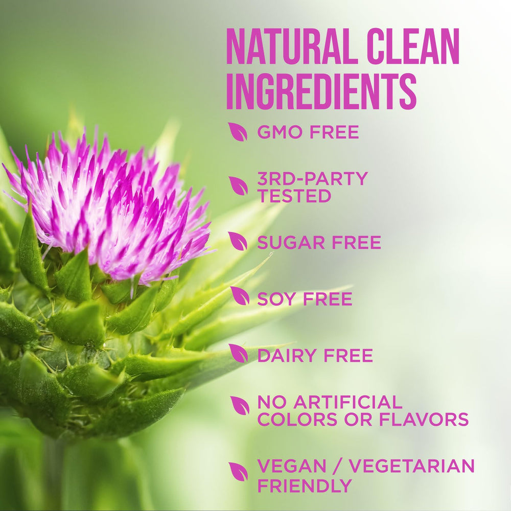 Front label showing Milk Thistle Liver Cleanse Detox & Repair