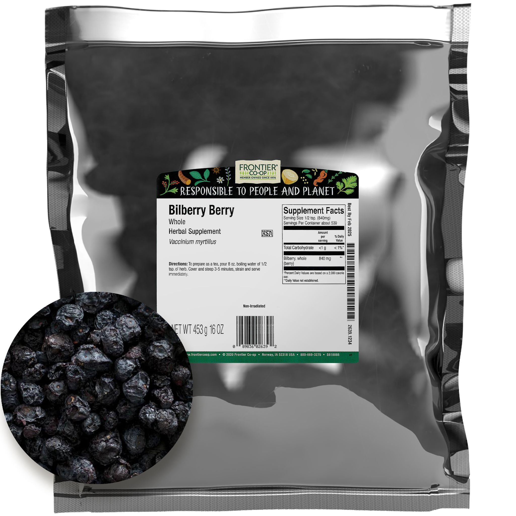 Frontier Bilberry Whole 16 oz bulk bag