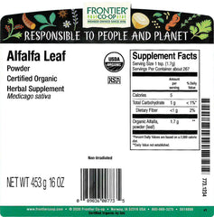 Frontier Co-op Alfalfa Leaf Powder 1 lb bulk - back/label view