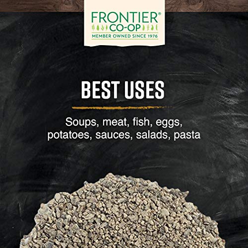 Frontier Co-op Black Pepper coarse grind over plated dish hints at robust pasta seasoning