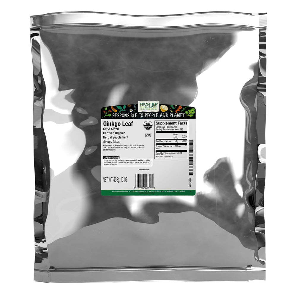 Frontier Co-op Organic Ginkgo Leaf 1lb bulk bag - cut and sifted