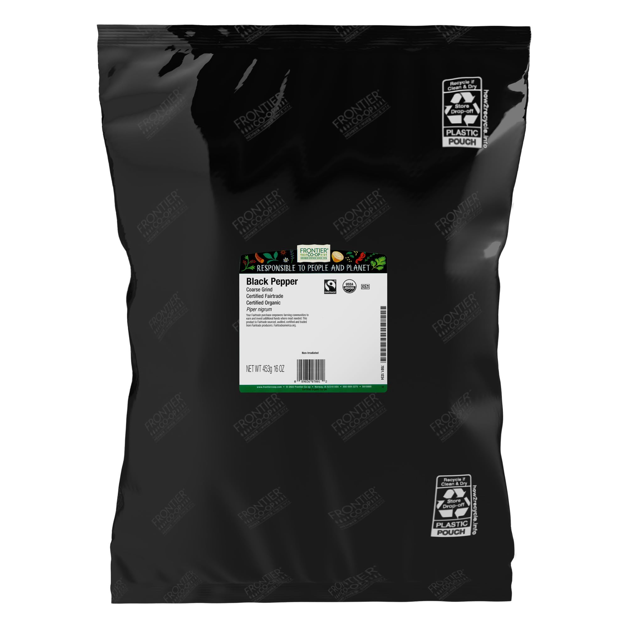 Frontier Co-op Organic Black Pepper coarse grind 1lb jar for everyday soups and sauces