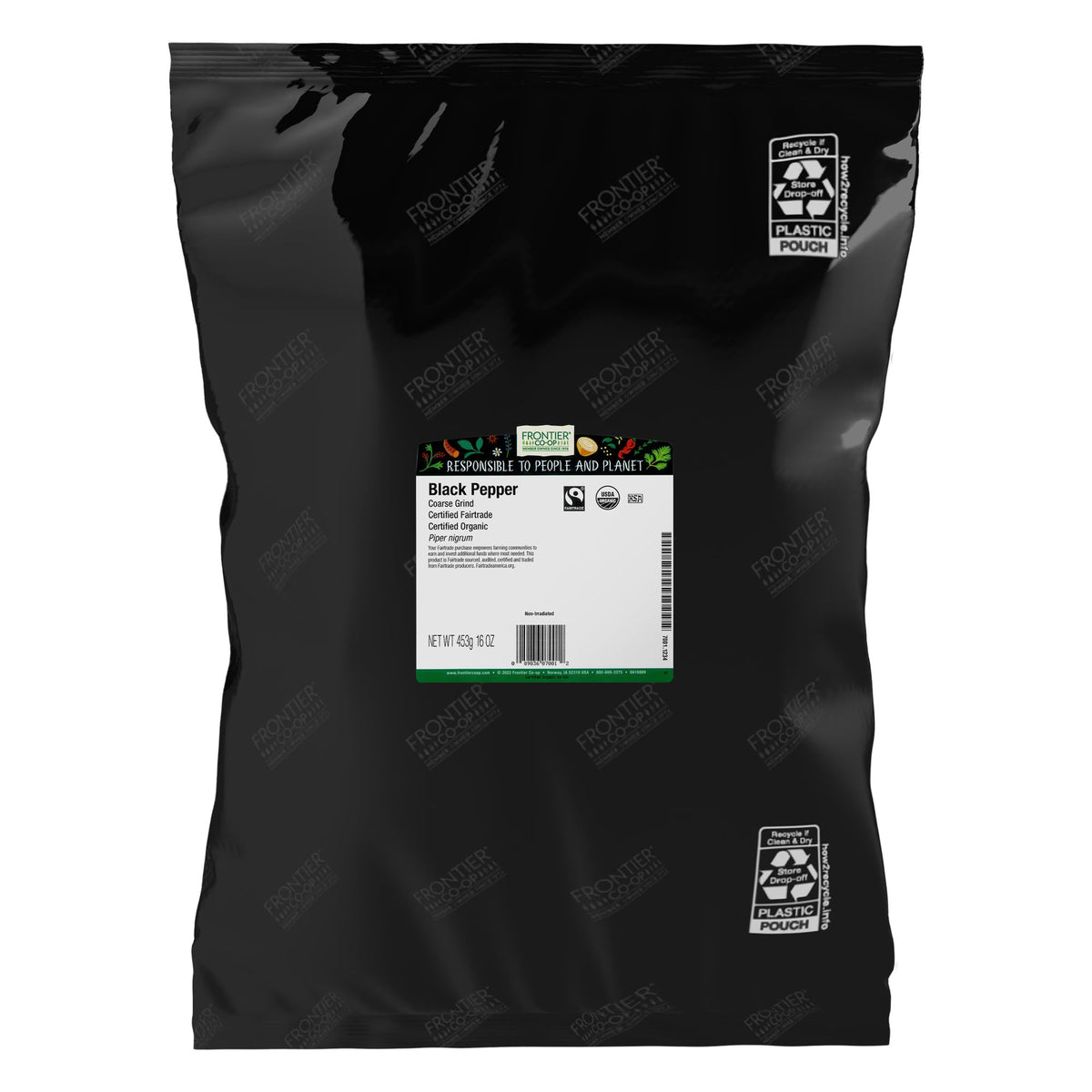 Frontier Co-op Organic Black Pepper coarse grind 1lb jar for everyday soups and sauces