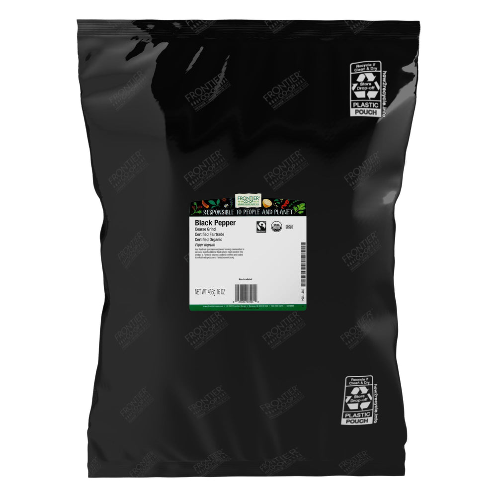 Frontier Co-op Organic Black Pepper coarse grind 1lb jar for everyday soups and sauces