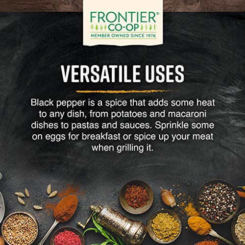 Frontier Co-op Organic Black Pepper coarse grind on spoon for cooking and finishing
