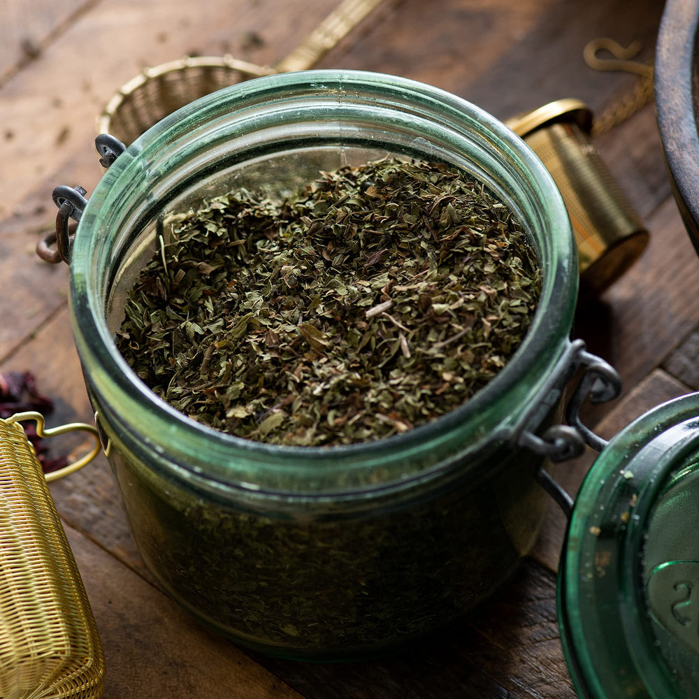 Cut and sifted nettle leaves — texture detail