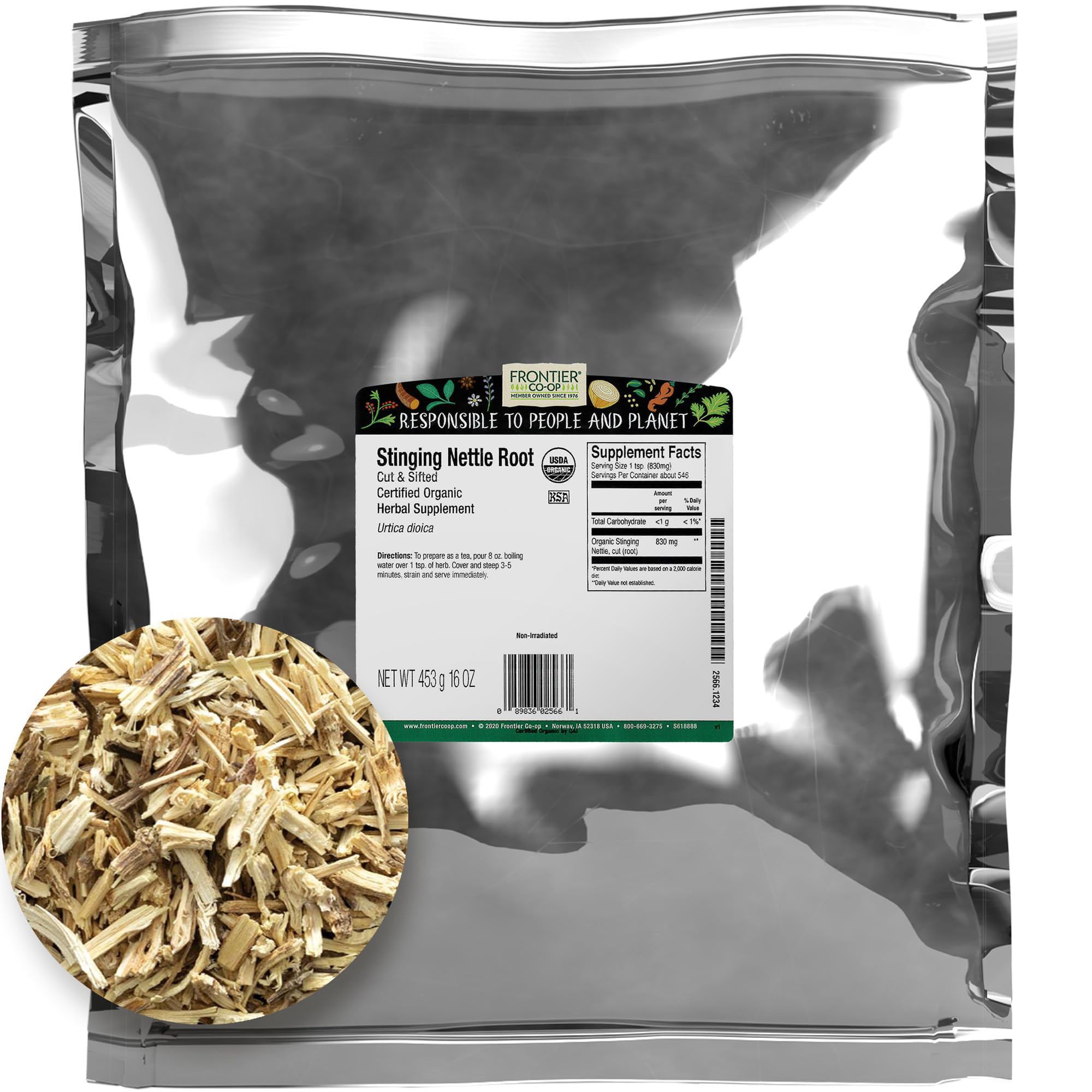 Frontier Co-op Organic Cut and Sifted Stinging Nettle Root, 1 lb