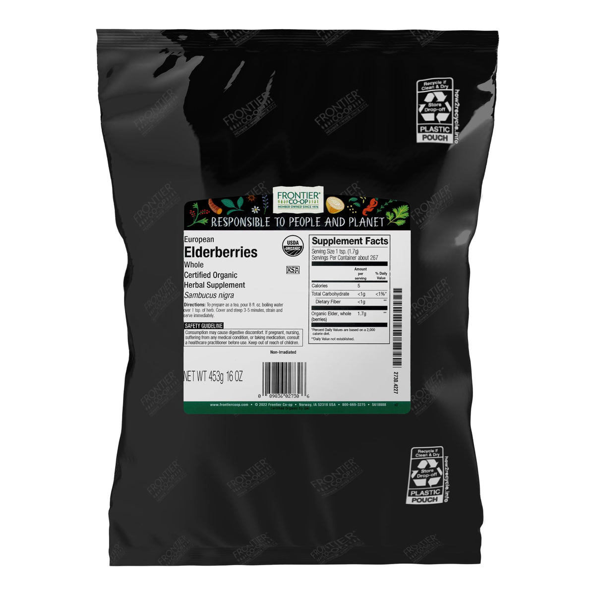 Frontier Co-op Organic Dried Elderberries in 1 lb bulk bag, European whole