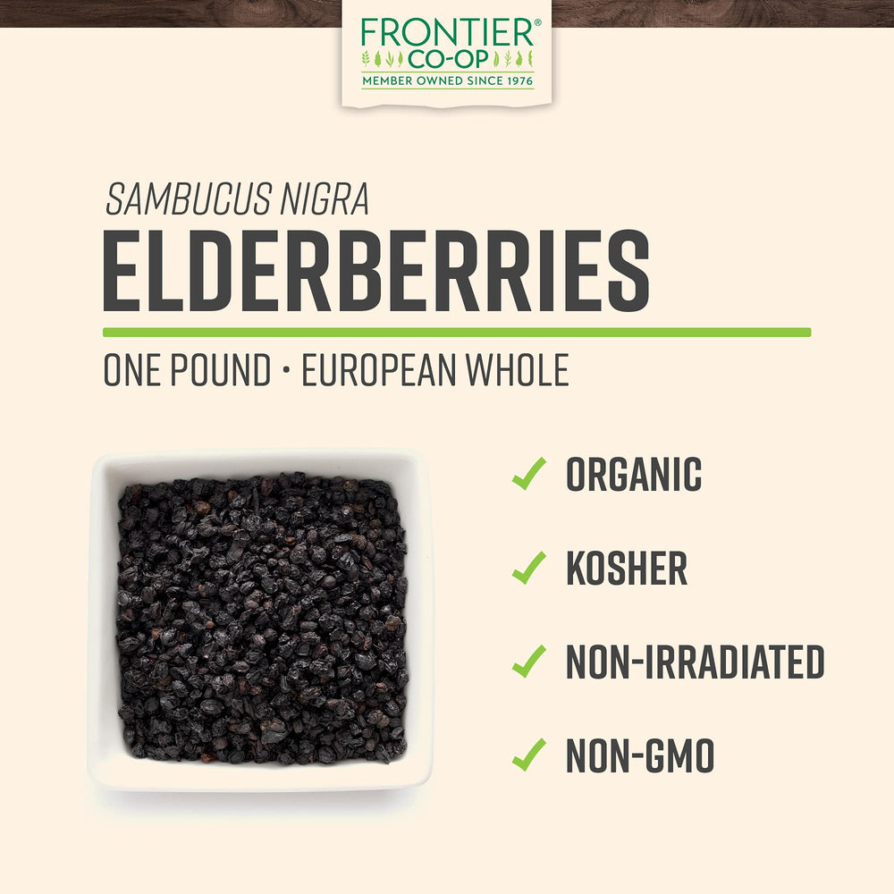 Close-up of dark purple dried elderberries