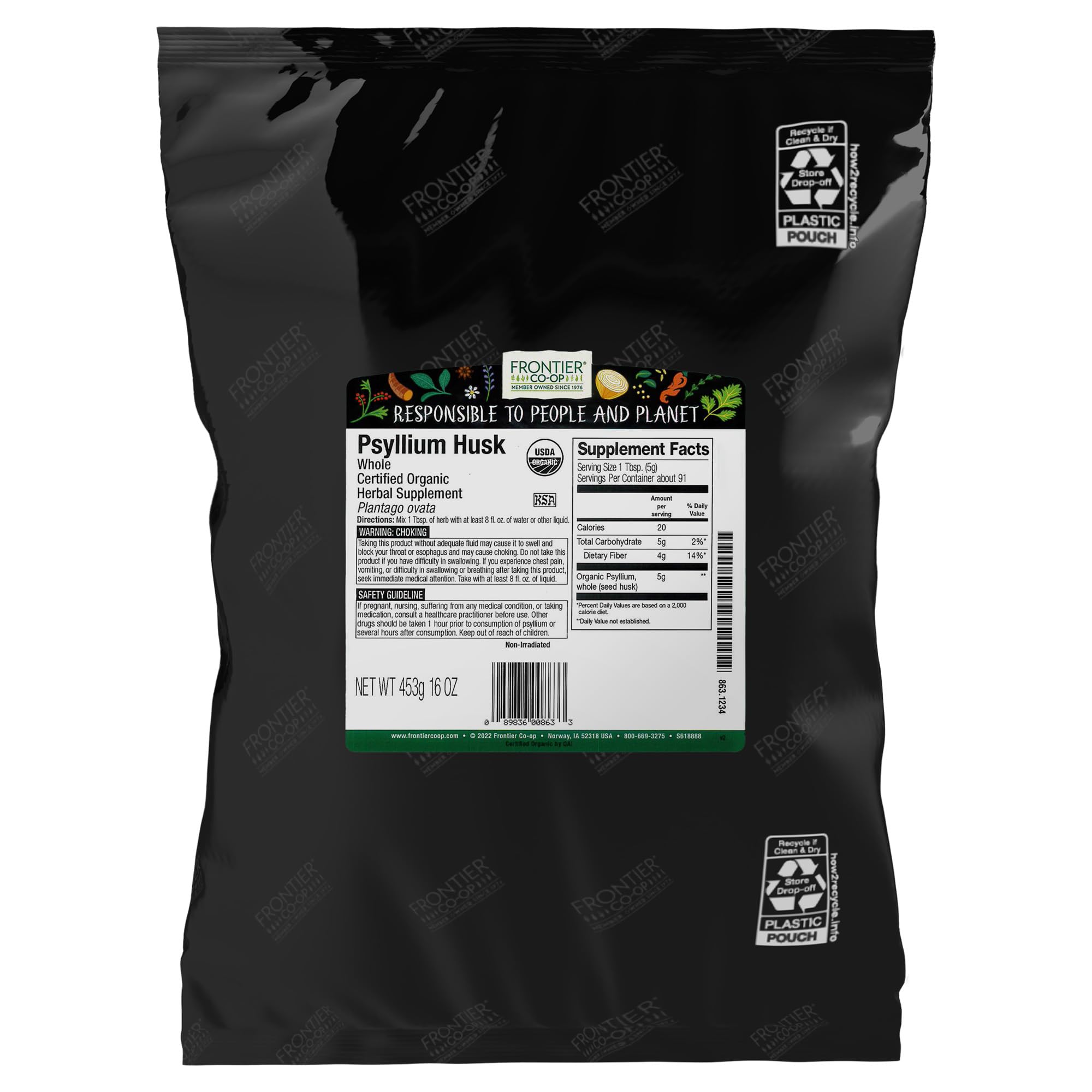 Frontier Co-op Organic Psyllium Husk 1lb – Whole husk for thickening