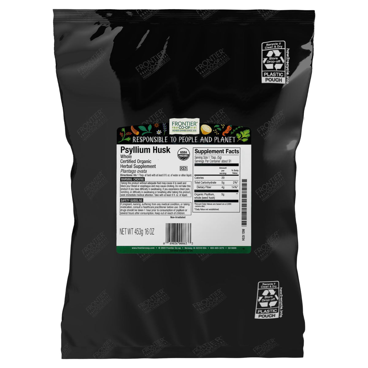 Frontier Co-op Organic Psyllium Husk 1lb – Whole husk for thickening
